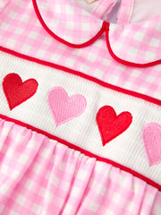 Girls' Valentine's Day Heart-embroidered Plaid Baby Romper