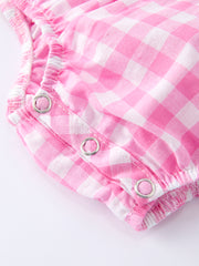Valentine Pink Plaid Bubble Romper with Red Hearts and Bows