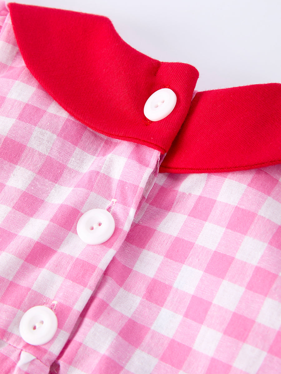 Valentine Pink Plaid Bubble Romper with Red Hearts and Bows