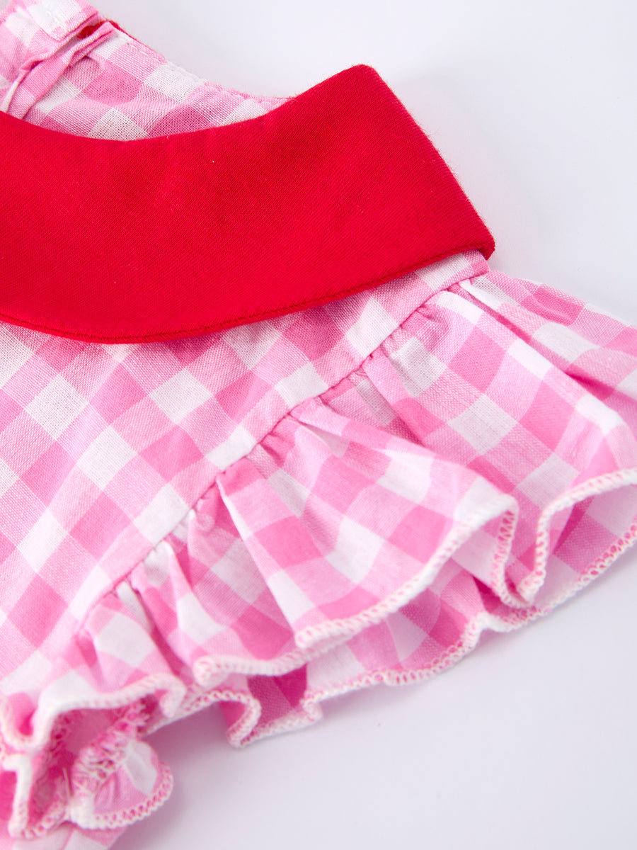 Valentine Pink Plaid Girls Dress with Red Hearts and Bows