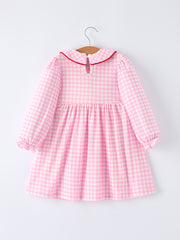 Girls' Valentine's Day Heart Smocking Embroidered Plaid Dress