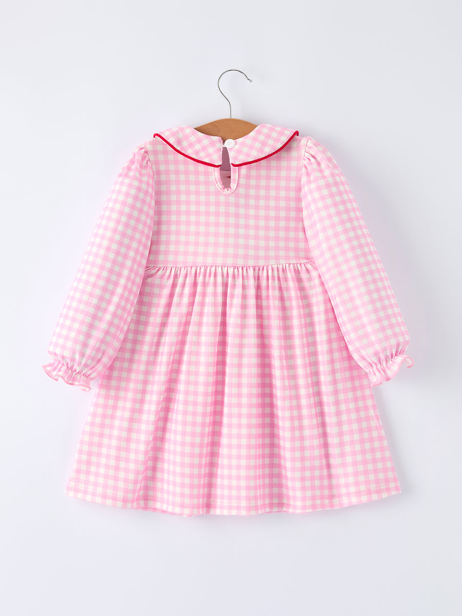 Girls' Valentine's Day Heart Smocking Embroidered Plaid Dress