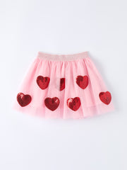 Girls' Valentine's Day Skirt with Sequined Heart Appliques
