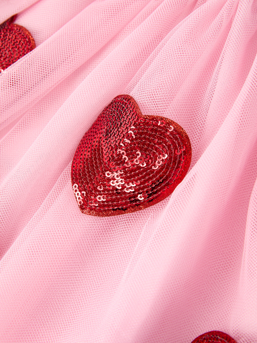 Girls' Valentine's Day Skirt with Sequined Heart Appliques