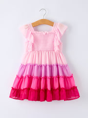 Valentine’s Day Ombre Ruffle Dress for Girls – Pink Gradient Layers