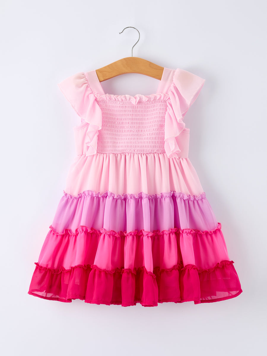 Valentine’s Day Ombre Ruffle Dress for Girls – Pink Gradient Layers