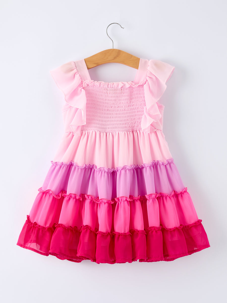 Valentine’s Day Ombre Ruffle Dress for Girls – Pink Gradient Layers