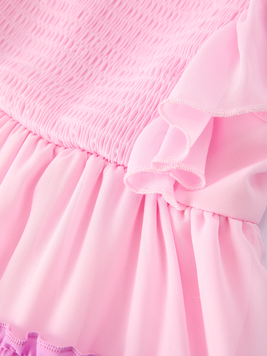 Valentine’s Day Ombre Ruffle Dress for Girls – Pink Gradient Layers