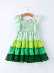 St. Patrick's Day Ombre Ruffle Dress for Girls – Green Gradient Layers