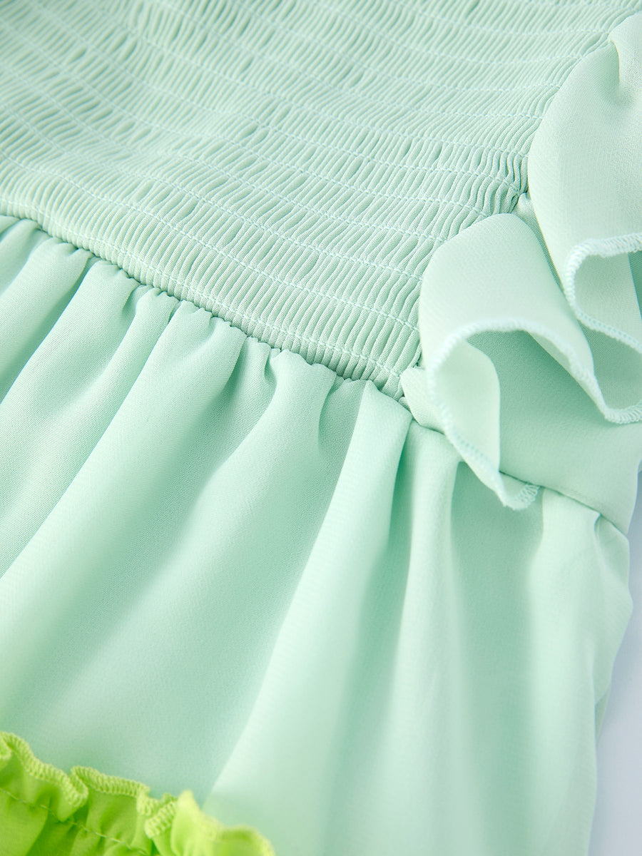 St. Patrick's Day Ombre Ruffle Dress for Girls – Green Gradient Layers