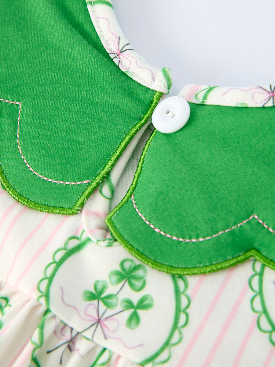 St. Patrick's Day Shamrock Striped Long Sleeve Girl Dress