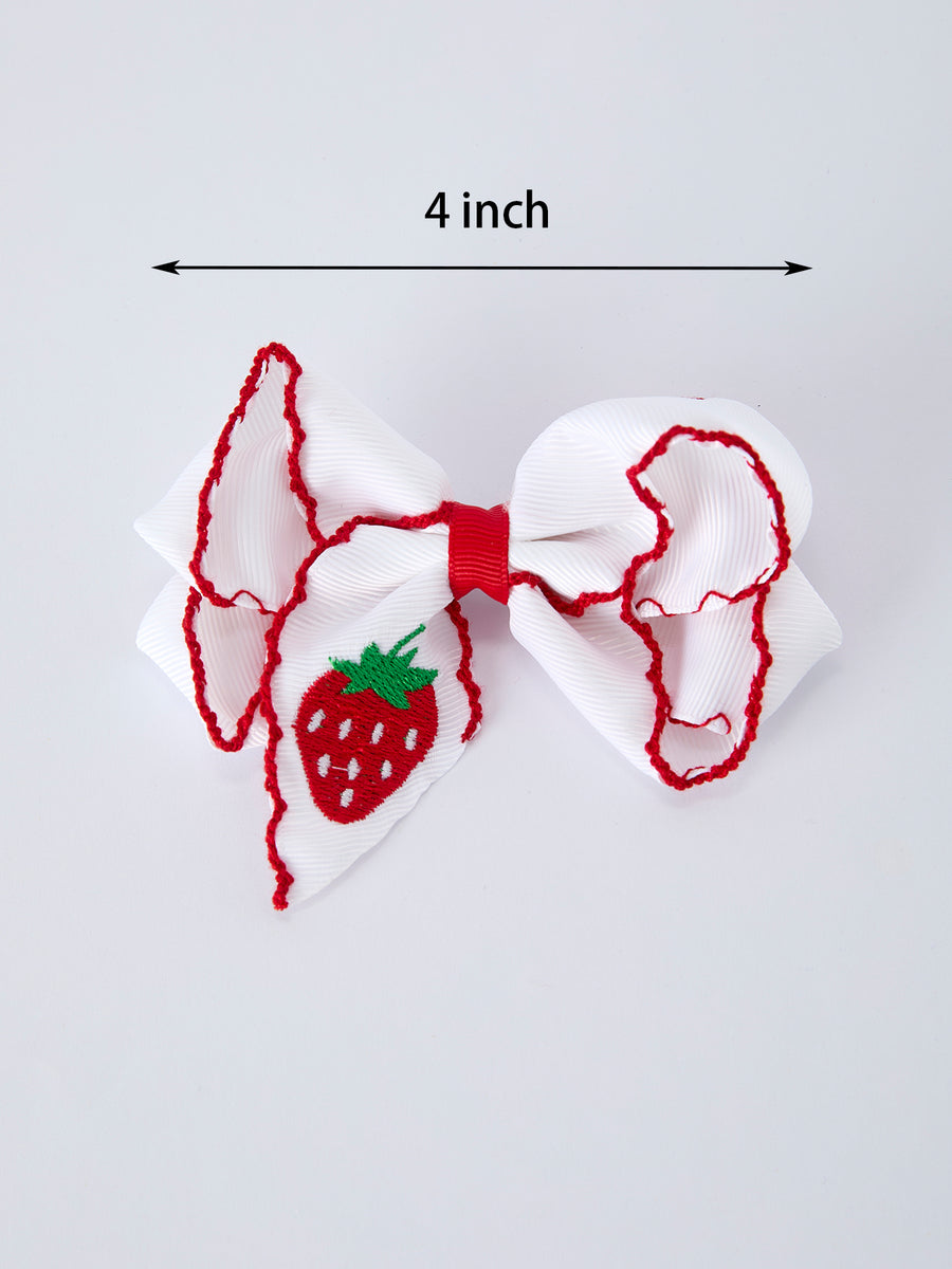 Strawberry Embroidered Girls Hairpin 4 Inches