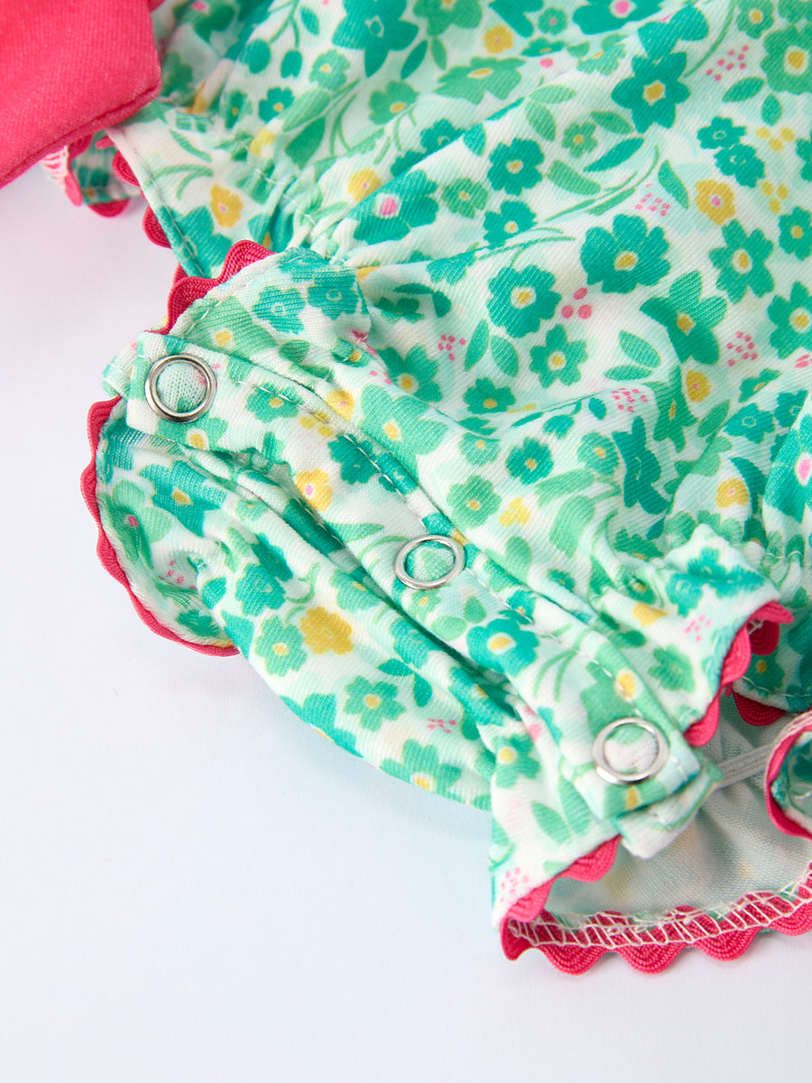 St. Patrick’s Day Shamrock Bow Smocked Baby Girl Romper