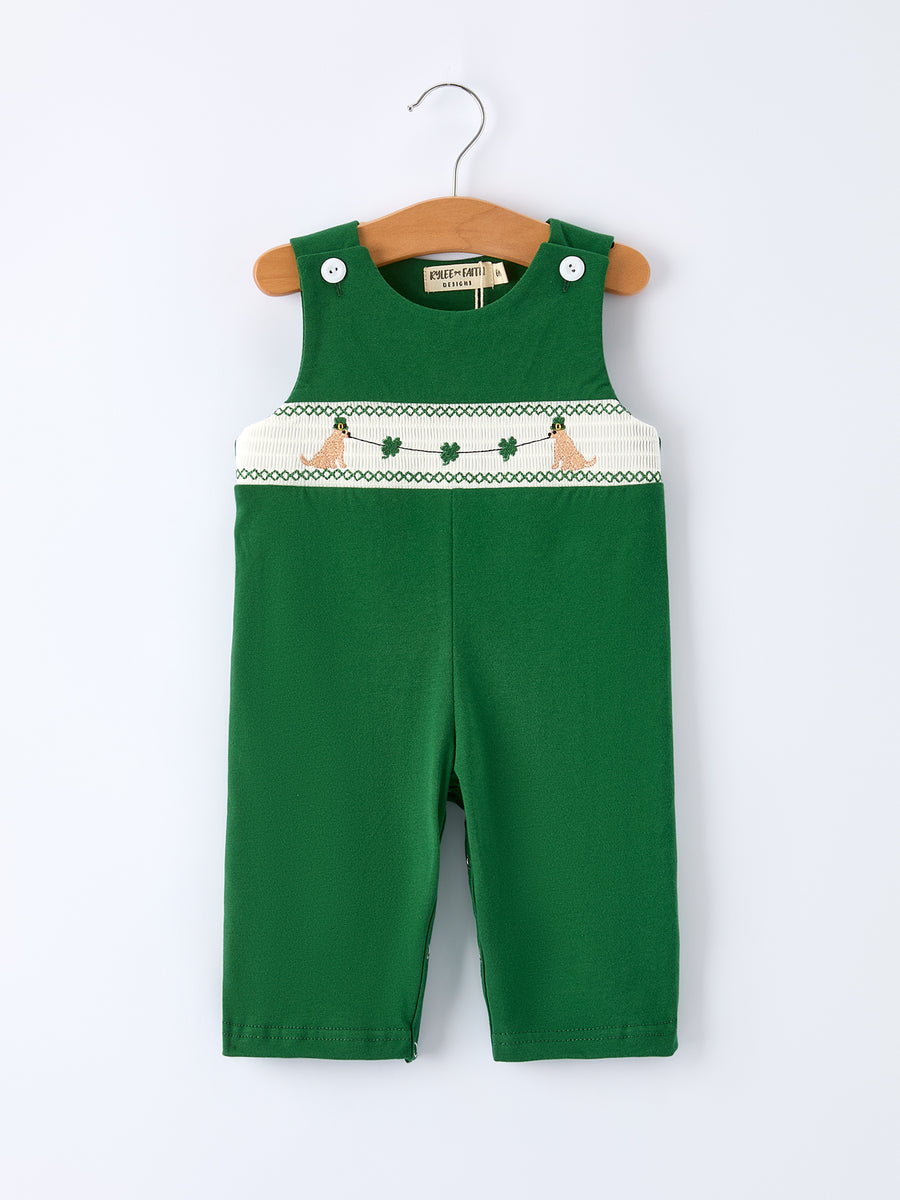 Boys St. Patrick’s Day Shamrock Puppy Smocked Romper