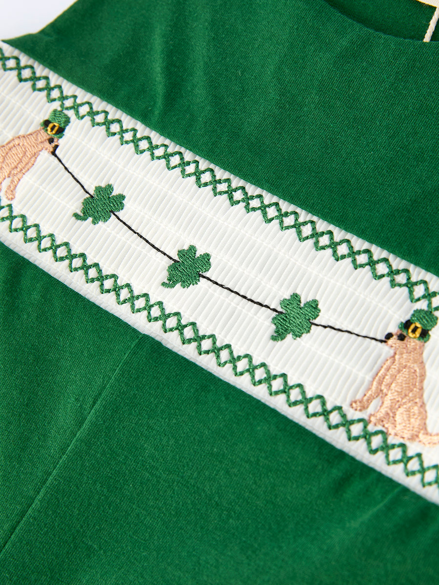 Boys St. Patrick’s Day Shamrock Puppy Smocked Romper