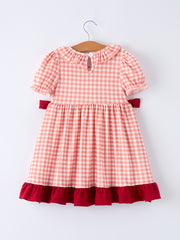 Baseball Embroidery Smocked Ruffle Plaid Girl Dress