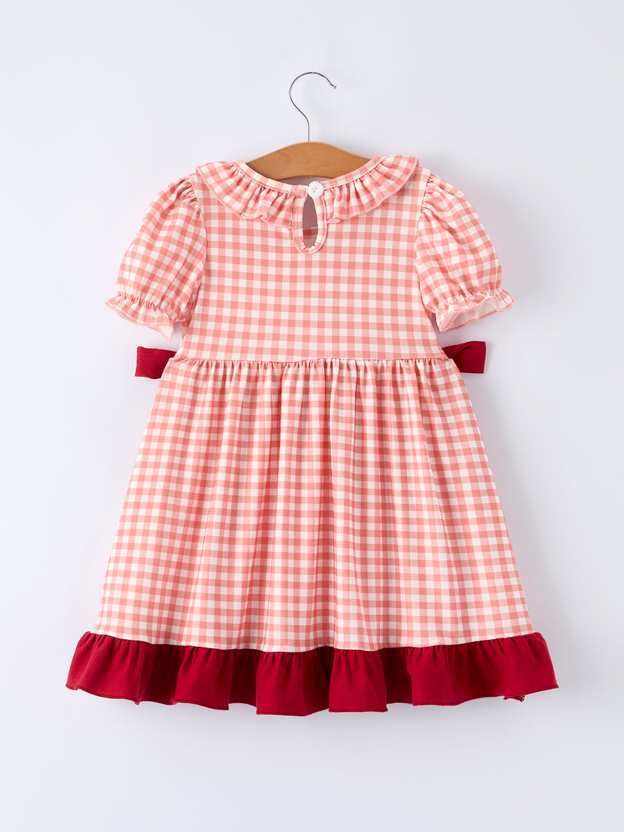 Baseball Embroidery Smocked Ruffle Plaid Girl Dress