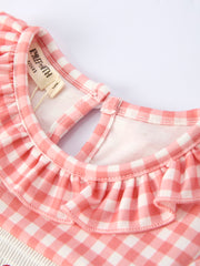 Baseball Embroidery Smocked Ruffle Plaid Girl Dress