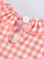 Girls Baseball Bow Smocking Embroidery Plaid Romper