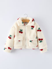 Cherry Plush Jacket for Girls – Zip-Up Winter Coat