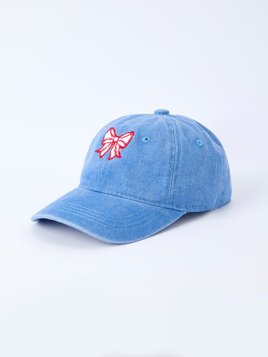 Blue Baseball Bow Applique Kids Hat