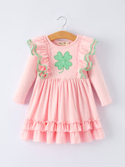 Girls St. Patrick’s Day Shamrock Applique Ruffle Girls Dress