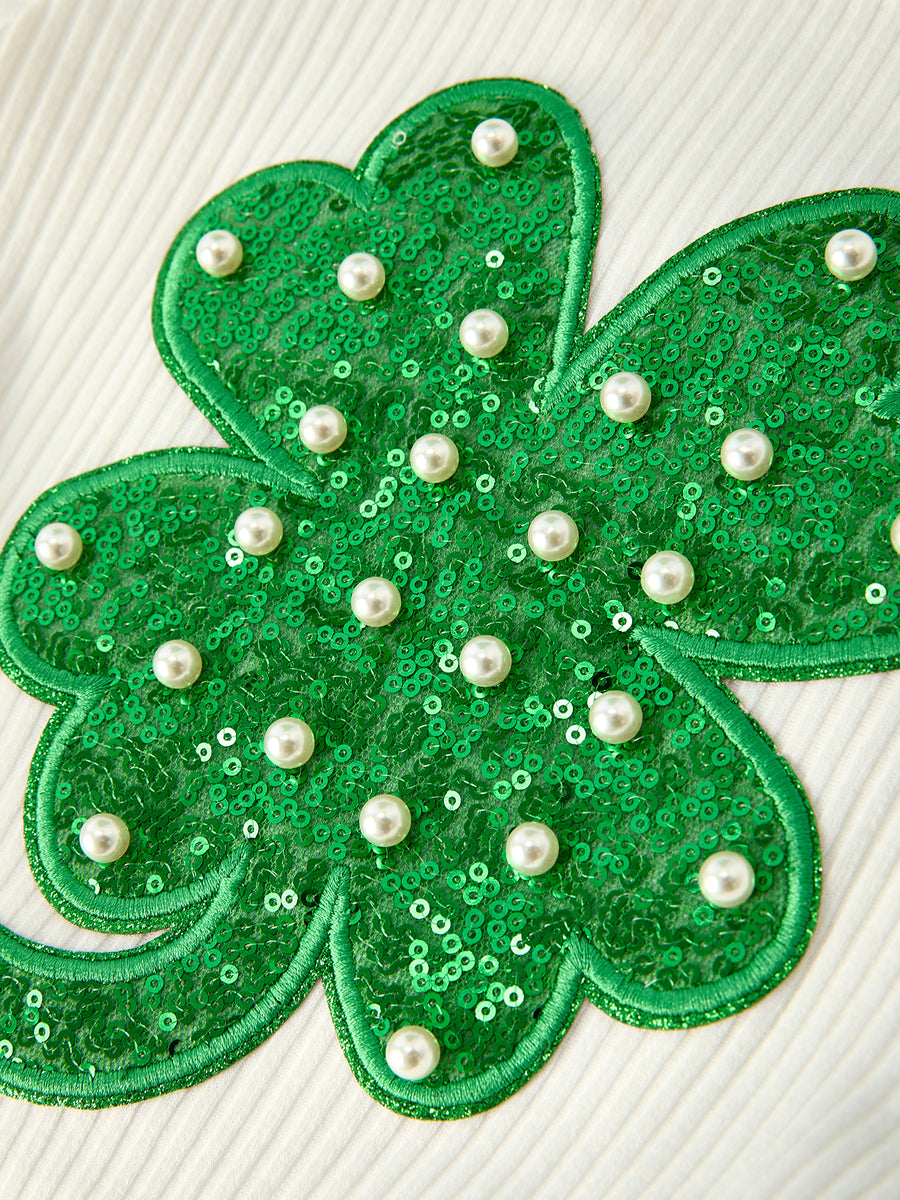 St. Patrick’s Day Shamrock Sequin Top and Bell Bottom Pants Girls Set