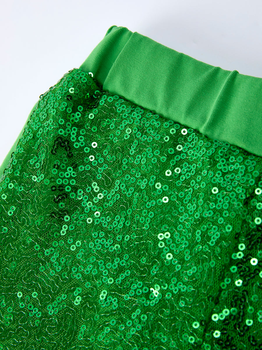 St. Patrick’s Day Shamrock Sequin Top and Bell Bottom Pants Girls Set
