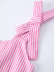 Pink Summer Stripe Bow Ruffle Girl Dress