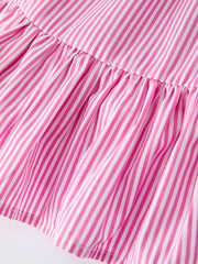 Pink Summer Stripe Bow Ruffle Girl Dress