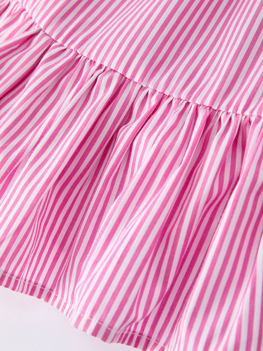 Pink Summer Stripe Bow Ruffle Girl Dress