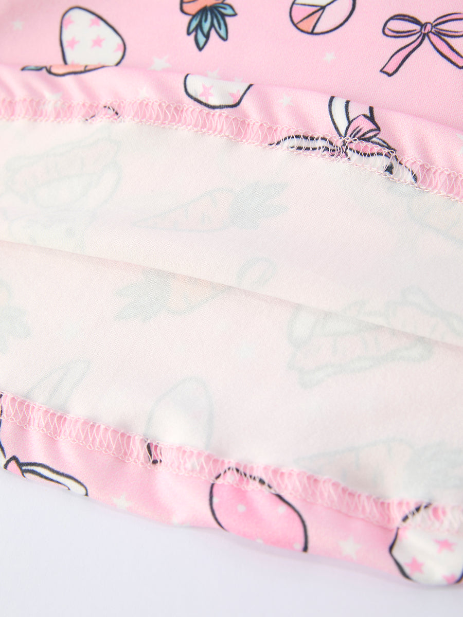 Pink Easter Bunny Carrot Print Girls Short Sleeve Dress