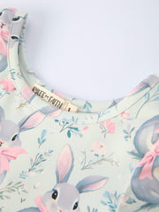 Easter Bunny Bow Print Twirl Short Sleeve Dress