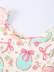 Easter Egg Bow Print Girls Short Sleeve Dress
