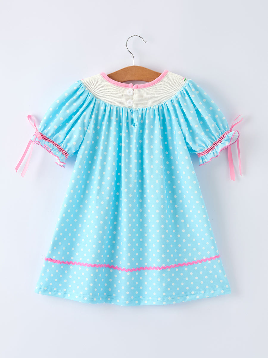 Tulip Smocked Girls Dress with Polka Dot Puff Sleeves