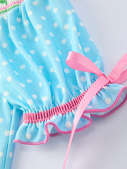 Tulip Smocked Girls Dress with Polka Dot Puff Sleeves