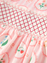 Spring Pink Floral Bow Smocked Girl Dress