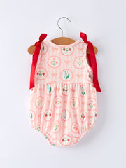 Spring Pink Floral Bow Smocked Girl Romper