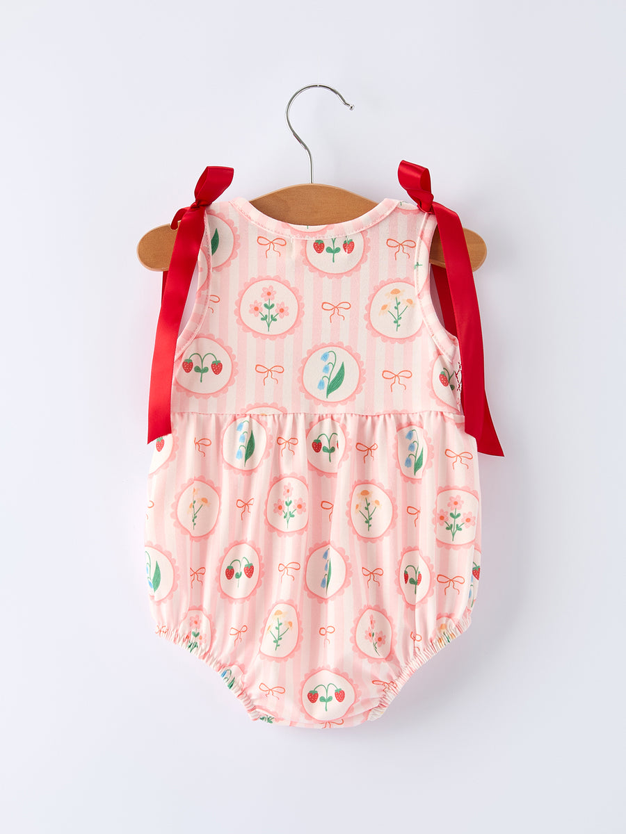 Spring Pink Floral Bow Smocked Girl Romper