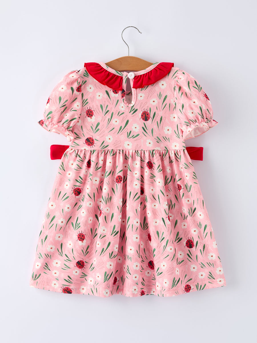 Spring Ladybug Smocked Embroidered Girls Dress 2 Spring Ladybug Smocked Embroidered Girls Dress 2