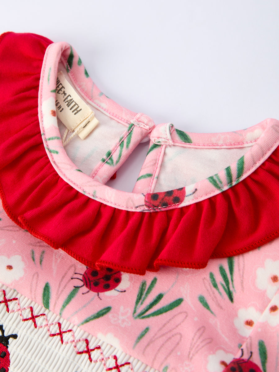 Spring Ladybug Smocked Embroidered Girls Dress 2 Spring Ladybug Smocked Embroidered Girls Dress 2