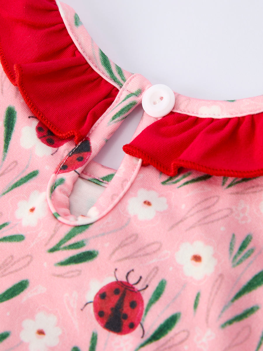Spring Ladybug Smocked Embroidered Girls Dress 2 Spring Ladybug Smocked Embroidered Girls Dress 2