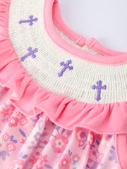 Floral Smocked Church Christ Bishop Christening Baby Girls Romper