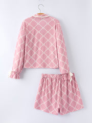 Mommy & me Autumn Check Bow Girls Lapel Pajamas