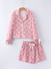 Mommy & me Autumn Check Bow Girls Lapel Pajamas