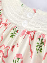 Spring Floral Smocking Embroidery Bow Girls Dress