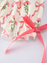 Spring Floral Smocking Embroidery Bow Girls Dress