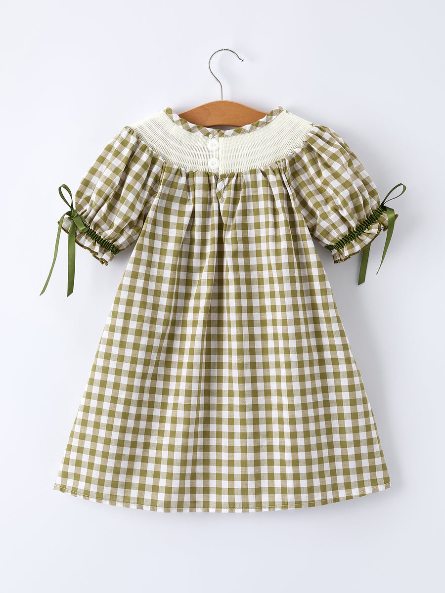 Green Plaid Fish Embroidered Baby Girls Smocked Dress 5 Green Plaid Fish Embroidered Baby Girls Smocked Dress 5