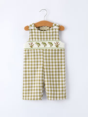 Green Plaid Fish Embroidered Smocked Baby Boy Romper