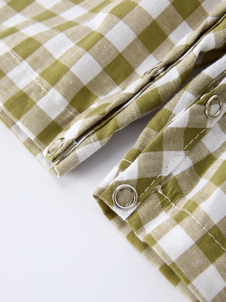 Green Plaid Fish Embroidered Smocked Baby Boy Romper